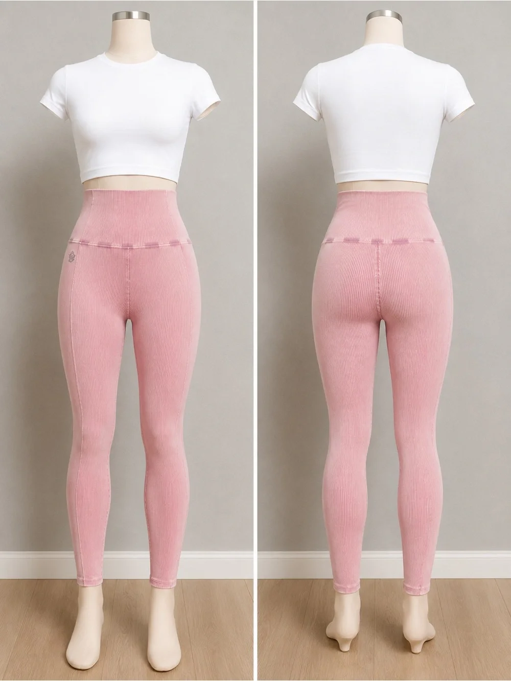 NWT FP Movement Happiness Runs Ribbed Leggings Pink M/L Mineral Wash